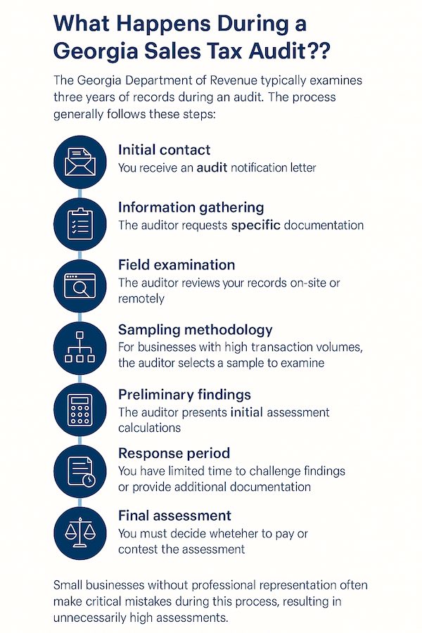 What Happens During A Georgia Sales Tax Audit - Infographic Summary - Text Below Image