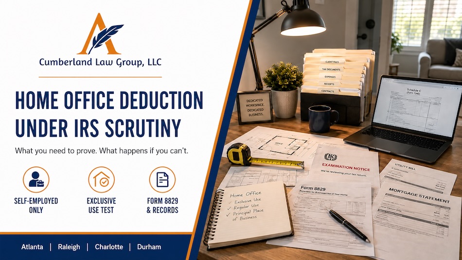 Cumberland Law Group - Home office deduction under IRS review - Atlanta, Charlotte, Mcdonough, Raleigh, Durham