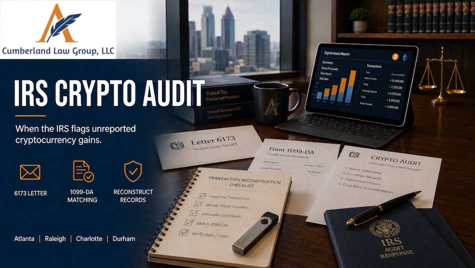 Cumberland Law Group -IRS audit and crypto report office - Atlanta, Raleigh, Durham, Charlotte, Mcdonough